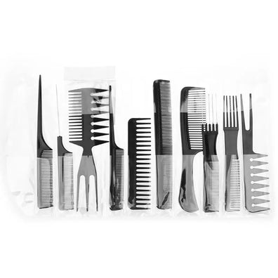 Set Profesional de 10 Piepteni pentru Coafura cu husa pentru depozitare, negru